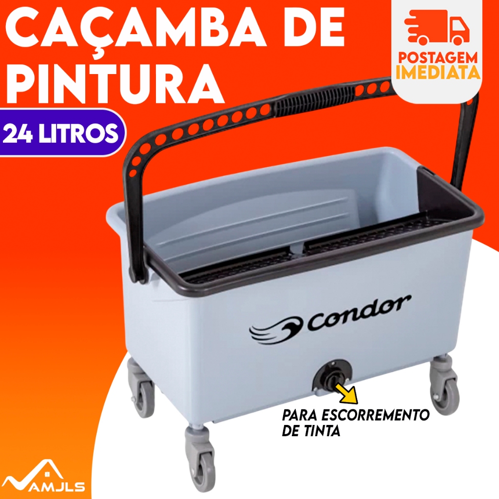 Caçamba para Pintura Plástico 24 Litros Rolo Tintas Menor Preço Condor