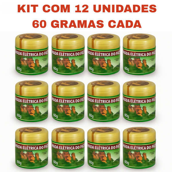 Kit 12x Pomada Elétrica do Pagé 60g – Pomada Indígena Para Massagem Dor Muscular Costas E Articulações