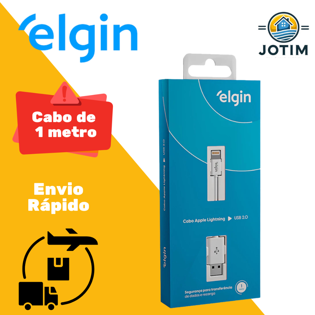 Cabo iPhone e iPad Apple Lightning USB 2.0 Elgin 1 Metro | Carregamento Rápido Turbo