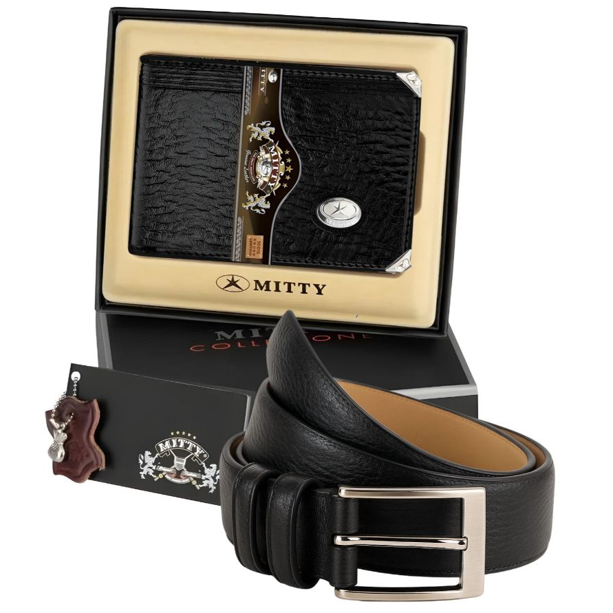 Kit Presente Masculino Couro Legítimo Carteira Média Mitty e Cinto Fasolo - M1 Original