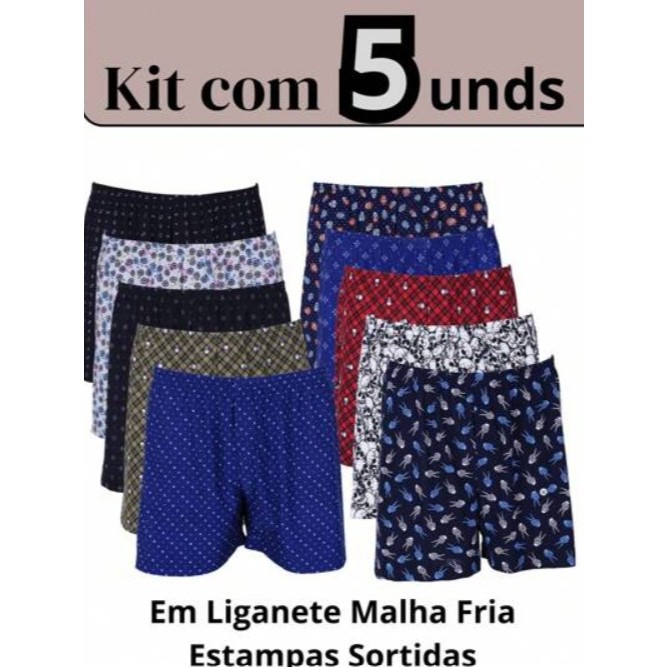 Kit 5 Pijamas Short Samba Canção Masculino em Malha Fria Liganete Premium Bem Grandão!!!!