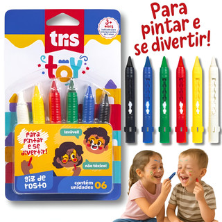 Giz Facial Lavável Tris Toy Com 6 Cores Para Pintura Corporal Para Crianças Festa Eventos