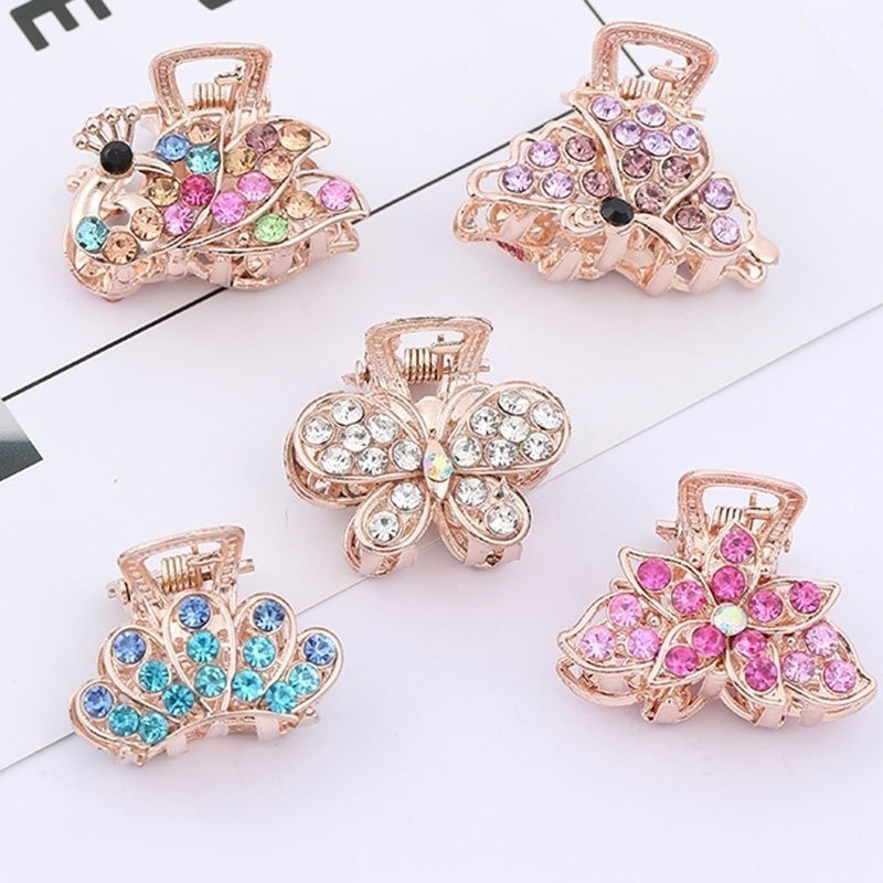 Kit 3 Mini Piranha Rose de Metal com Strass Presilha de Cabelo