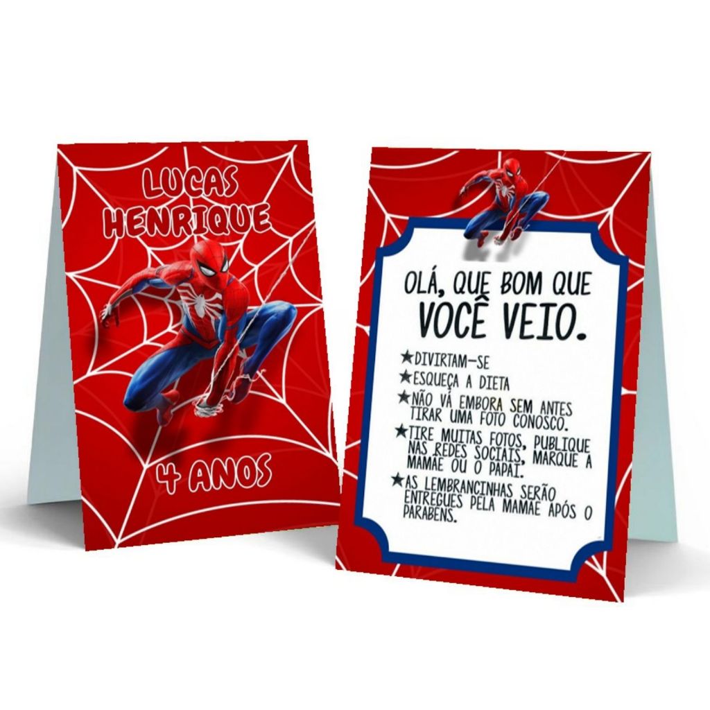 Agradecimento de mesa, plaquinha/cartão de centro de mesa para festas, PERSONALIZADO - TEMA: HOMEM ARANHA