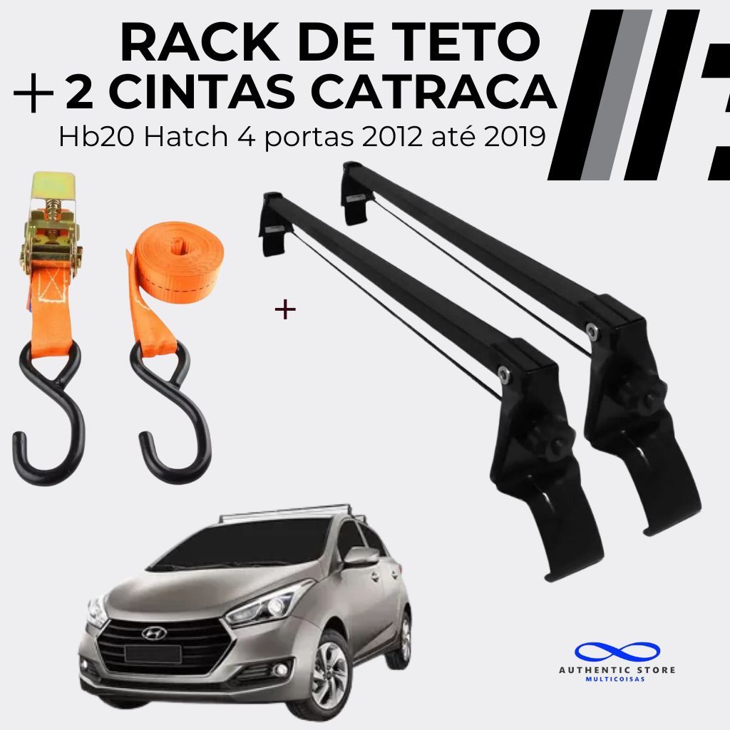 Rack de Teto Hb20 Hatch 2012 até 2019 + 2 Cintas Catraca