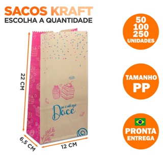 Saco de Papel Kraft Tamanho PP 22 x 12 x 6,5 cm Doces Brigadeiro Beijinho Bolo de Pote Trufa Cookie em Oferta na Shopee