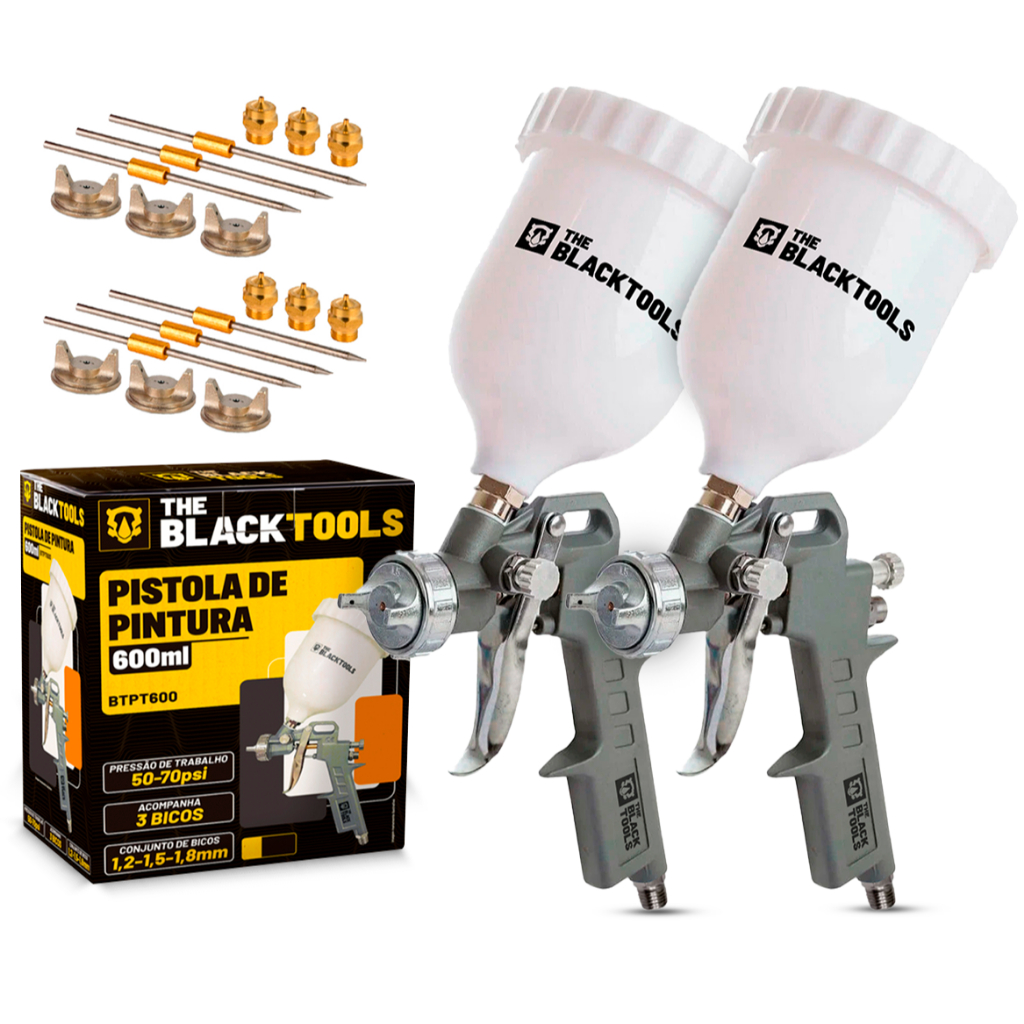 Kit 2 Pistola Pintura Gravidade 600ml + 3bicos 1.2 1.5 1.8mm The Black Tools em Oferta na Shopee
