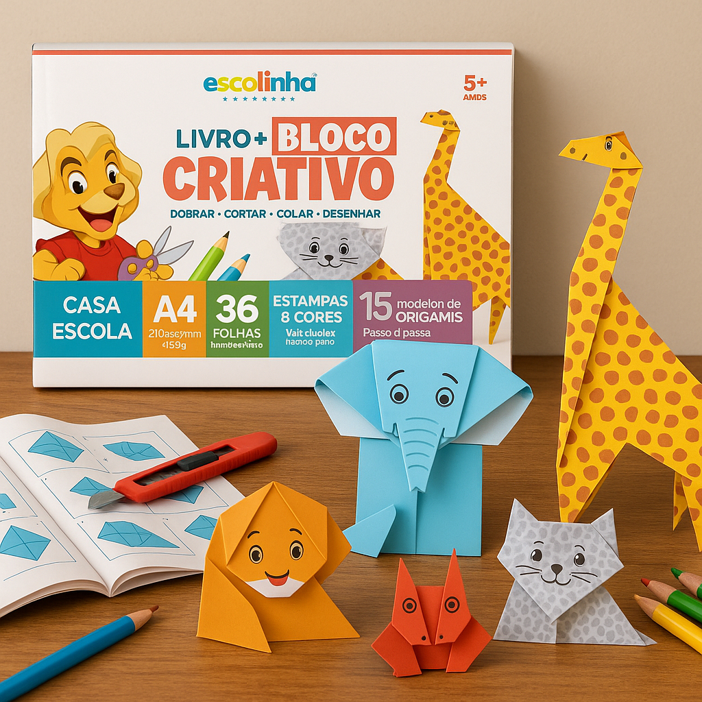 Kit 2 Livro Escolinha Infantil Bloco Criativo A4 e A3 Origami e Criatividade Todo Livro