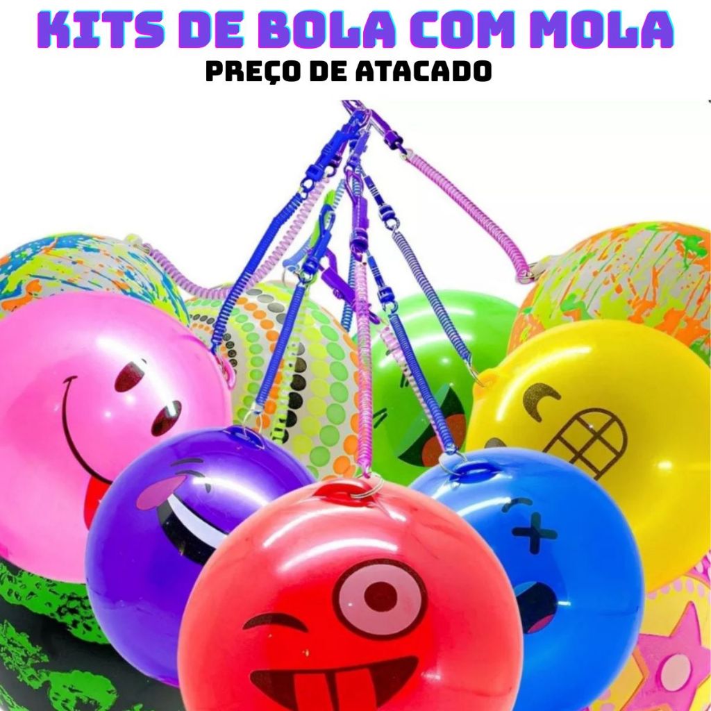 Kit com 10/com 5/com 3 Bolas de Vinil Borracha Poing Poing com Cordao Mola 23cm Bolas Infantil