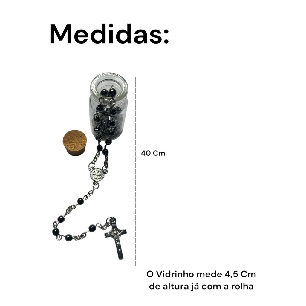 Kit 20 Terço Lembrancinha No Vidrinho Hematita Antiestresse Pescoço 1° Eucaristia Crisma Batizado — imagem 2 de 2
