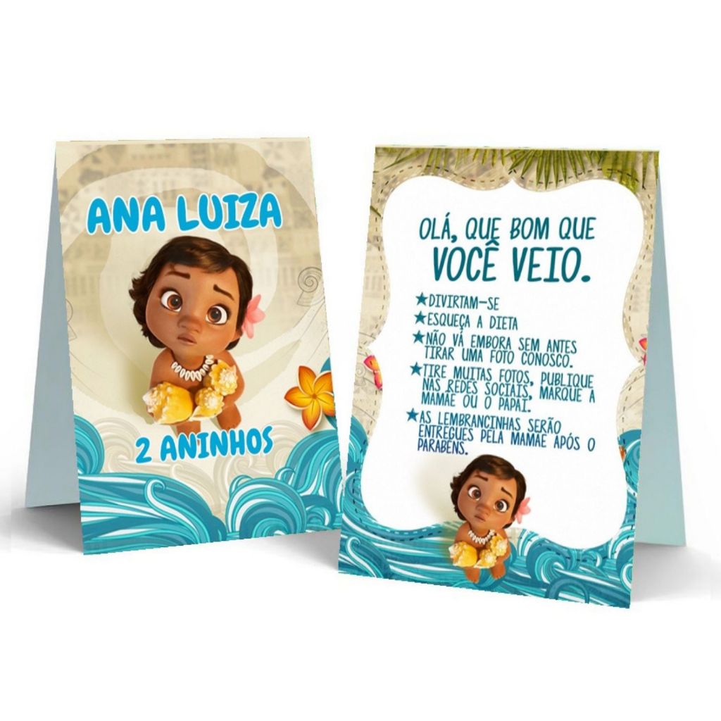 Agradecimento de mesa, plaquinha/cartão de centro de mesa para festas, PERSONALIZADO - TEMA: MOANA BABY em Oferta na Shopee