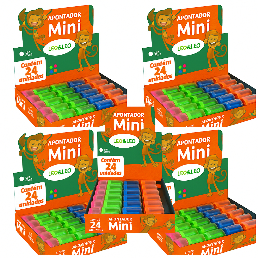 Apontador Com Depósito Mini Cestinha Leo & Leo - Leo leo Caixa 24 peças