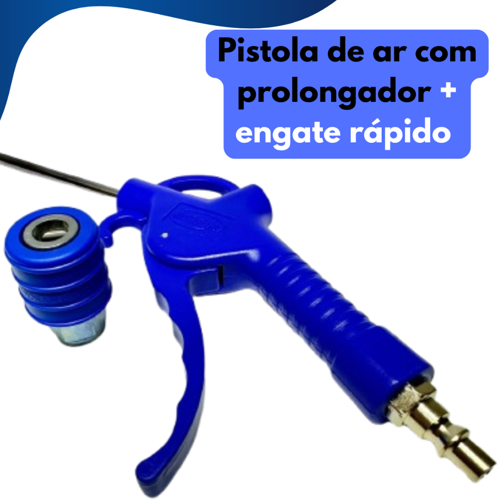 Kit Pistola Bico Ar Comprimido Limpeza 1/4 com pino de engate e engate rápido