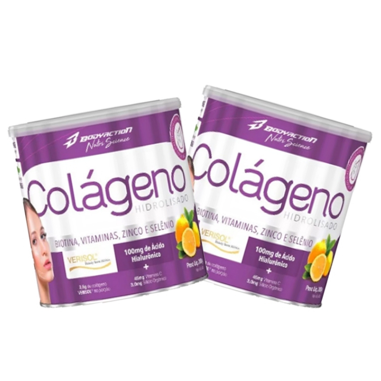 KIT 2 UNIDADES: Colagenos VERISOL Hidrolizado c/ acido Hialuronico - Body Action - 200g - (ESCOLHA O SABOR)