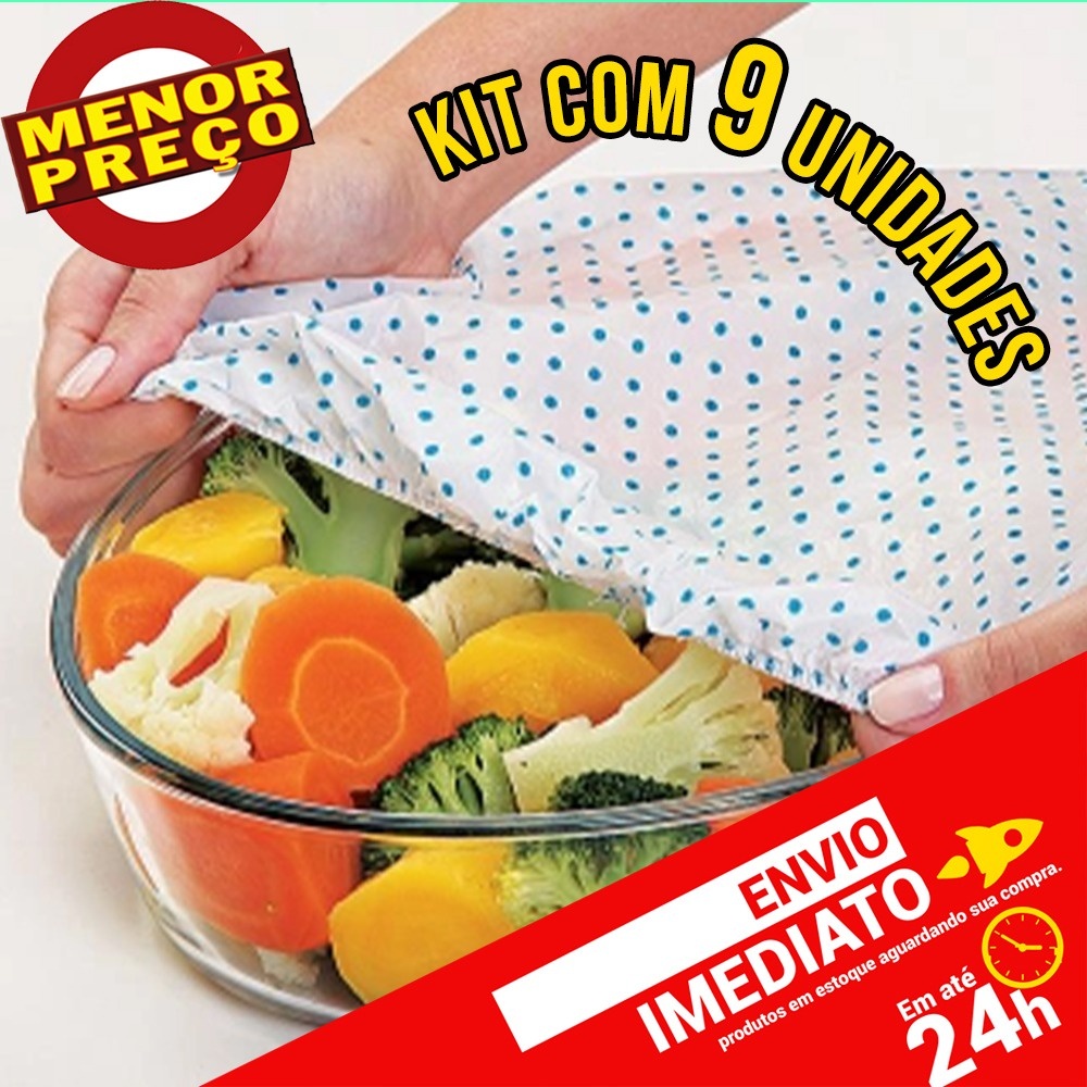 Kit 9 Tampa Ajustável Cobre Fácil Tigela Travessa Pote Protege Alimentos Grande - Envio Sortido