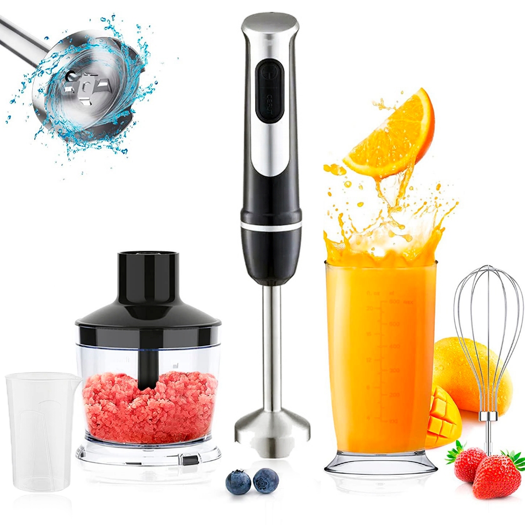 Mixer 4 em 1 Inox 600W com Batedor Processador Triturador Copo Medidor 110v 220v