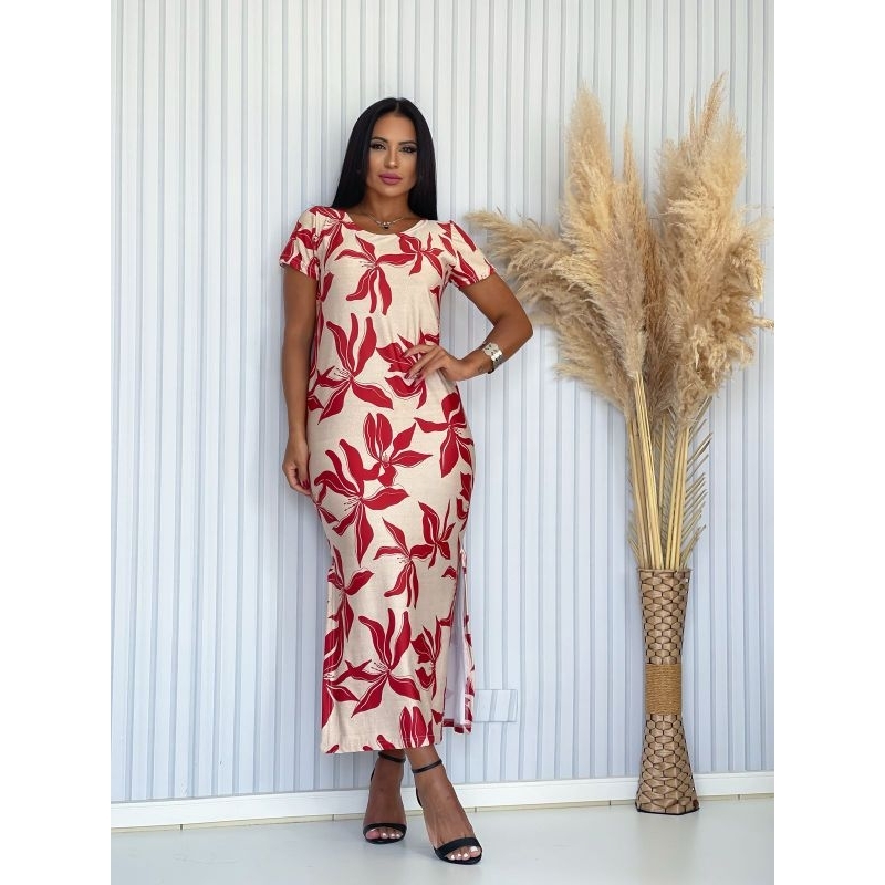 Kit com Dois Vestidos Longos Estampados, Com Fenda Na Lateral, Moda Evangélica