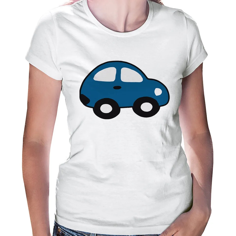 Camiseta Baby Look Carrinho Azul Camiseta Feminina