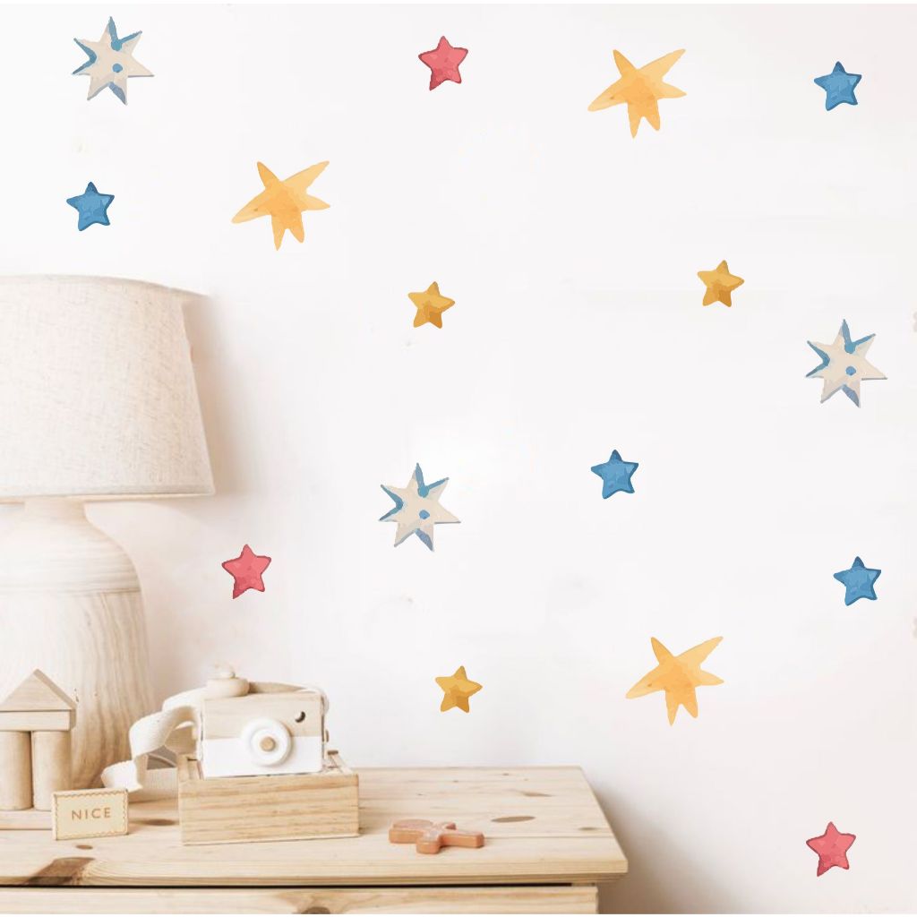 adesivo de parede estrelas aquarela variadas