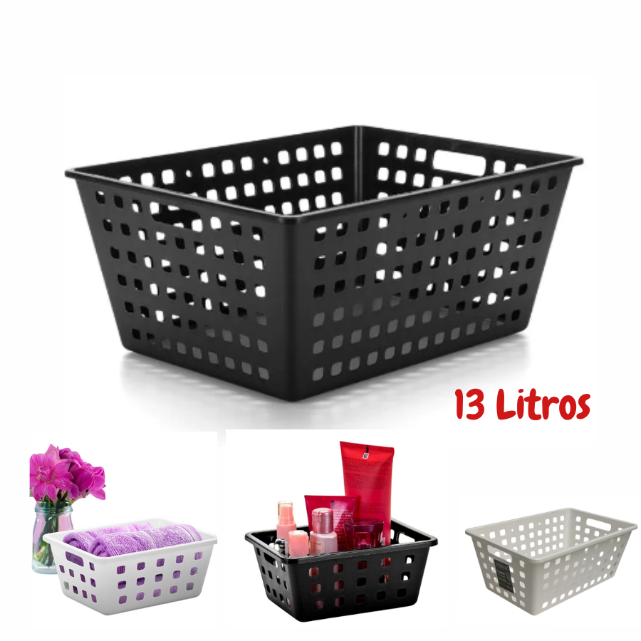 Cesto  Organizador Grande Square 13 Litros Utilidade de Casa  Dasplast Ref: 2230