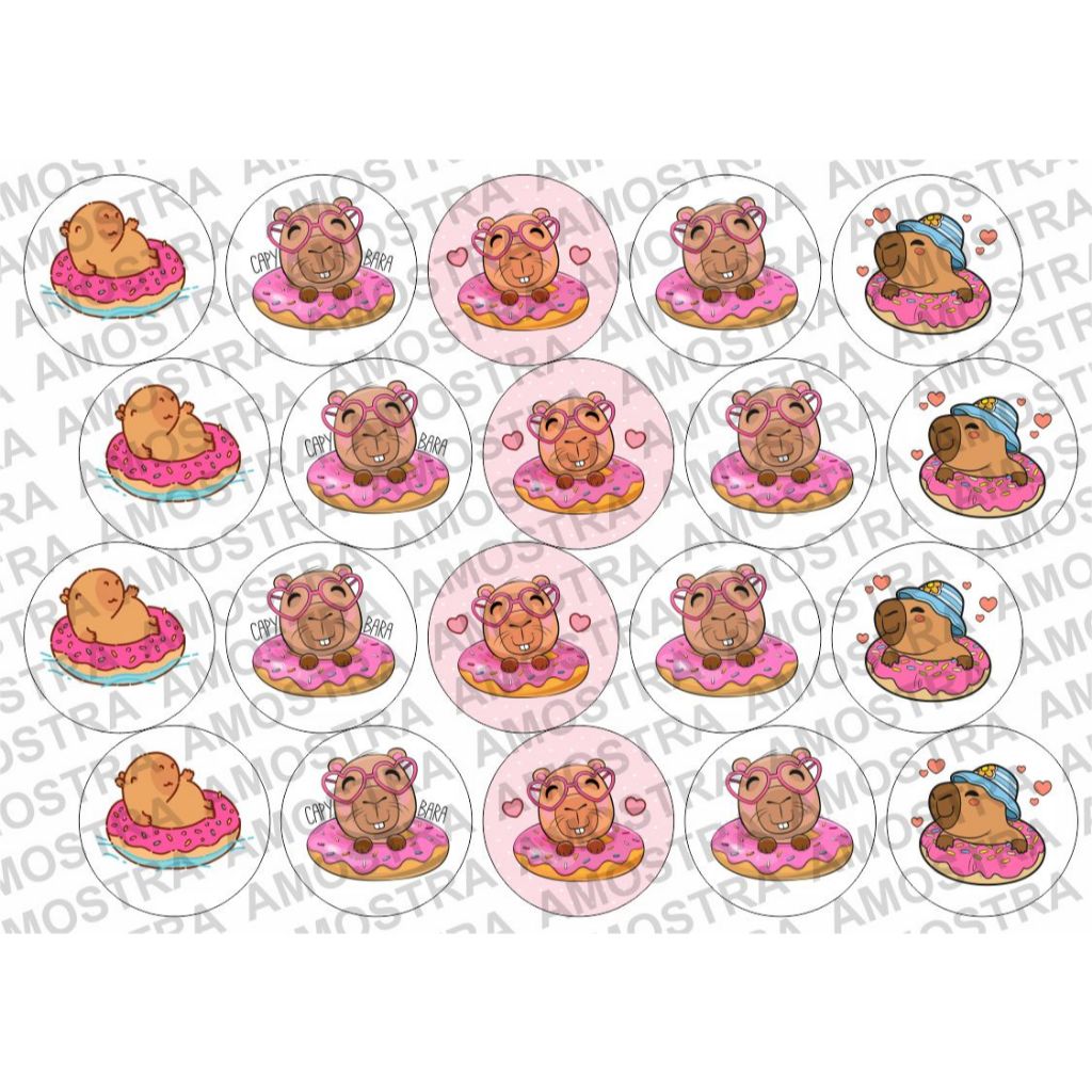 Papel arroz CORTADO para Pirulito ou Cupcake ou Bolacha ou Chocolate 5cm com 20 imagens por folha - Tema Capivara em Oferta na Shopee