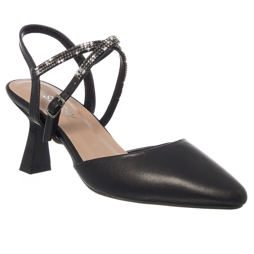 Scarpin Feminino Sapato Salto Taça Baixo Strass Brilho Bico Fino Elegante Confortável Leve Eventos