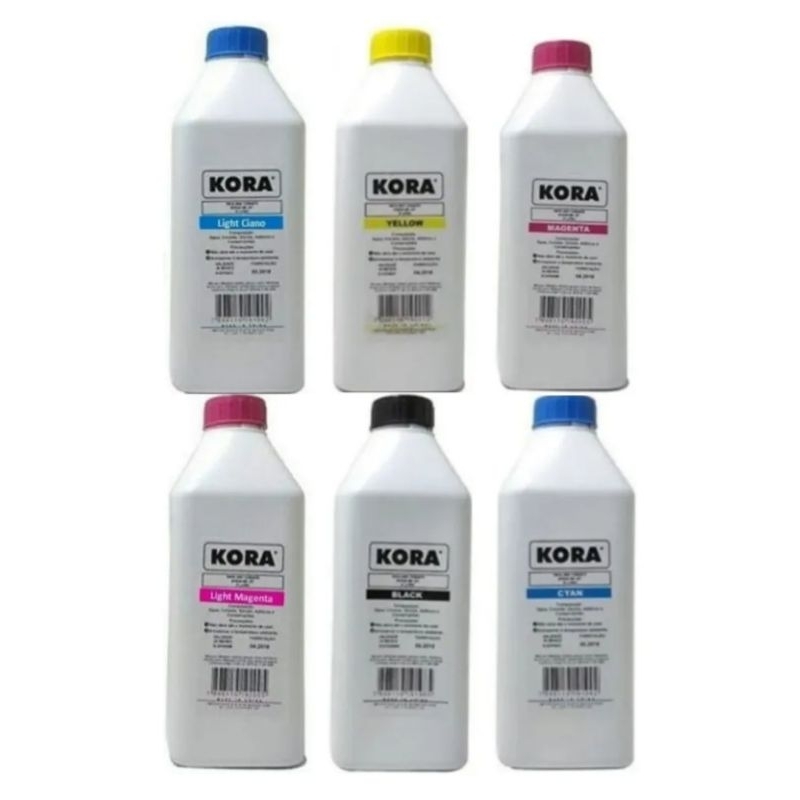 Tinta Kora L800 L805 L850 L1800 T50 Kit 6 Litros Tinta Preto Ciano Magenta Amarelo Ciano Light Magenta Light