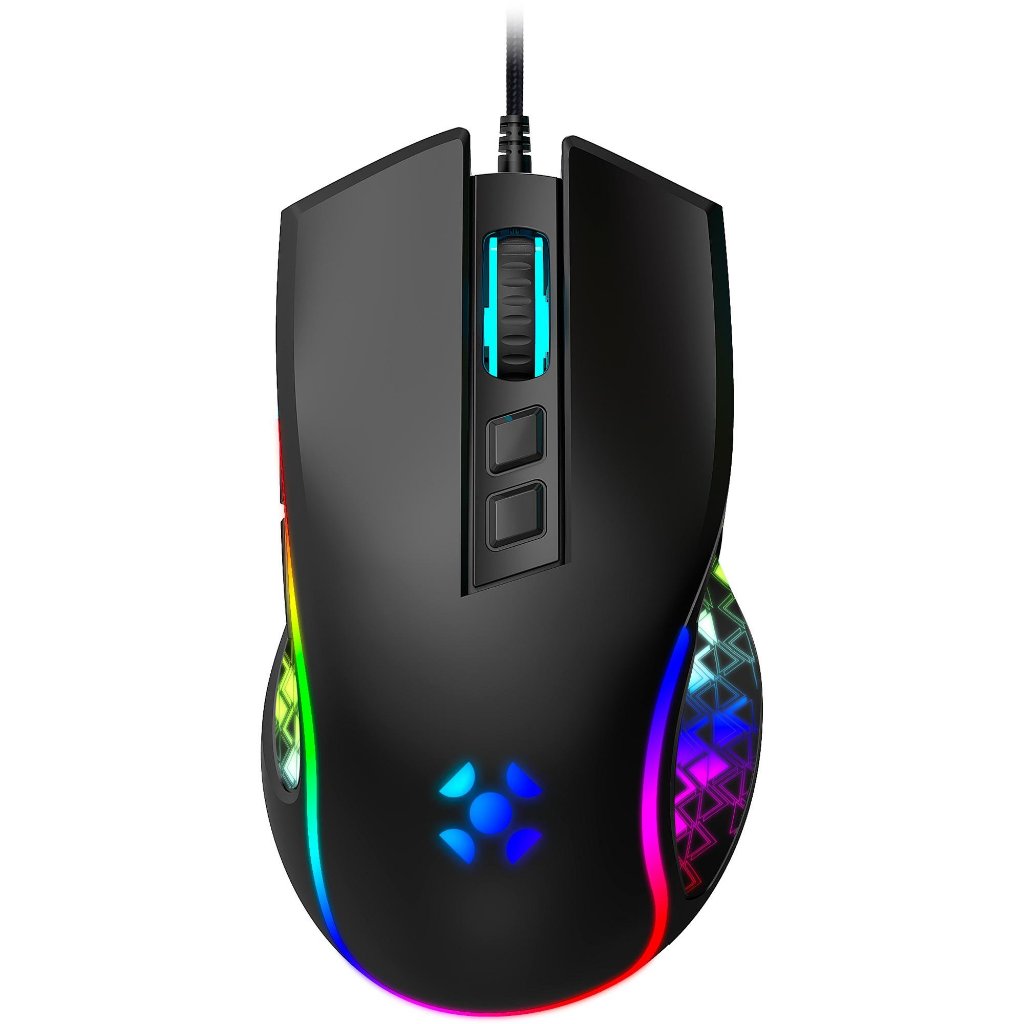 Mouse Gamer Rgb Fortrek Vickers Preto 8000 DPI 6 Botões + Scroll Cabo 1,80m Nylon Trançado