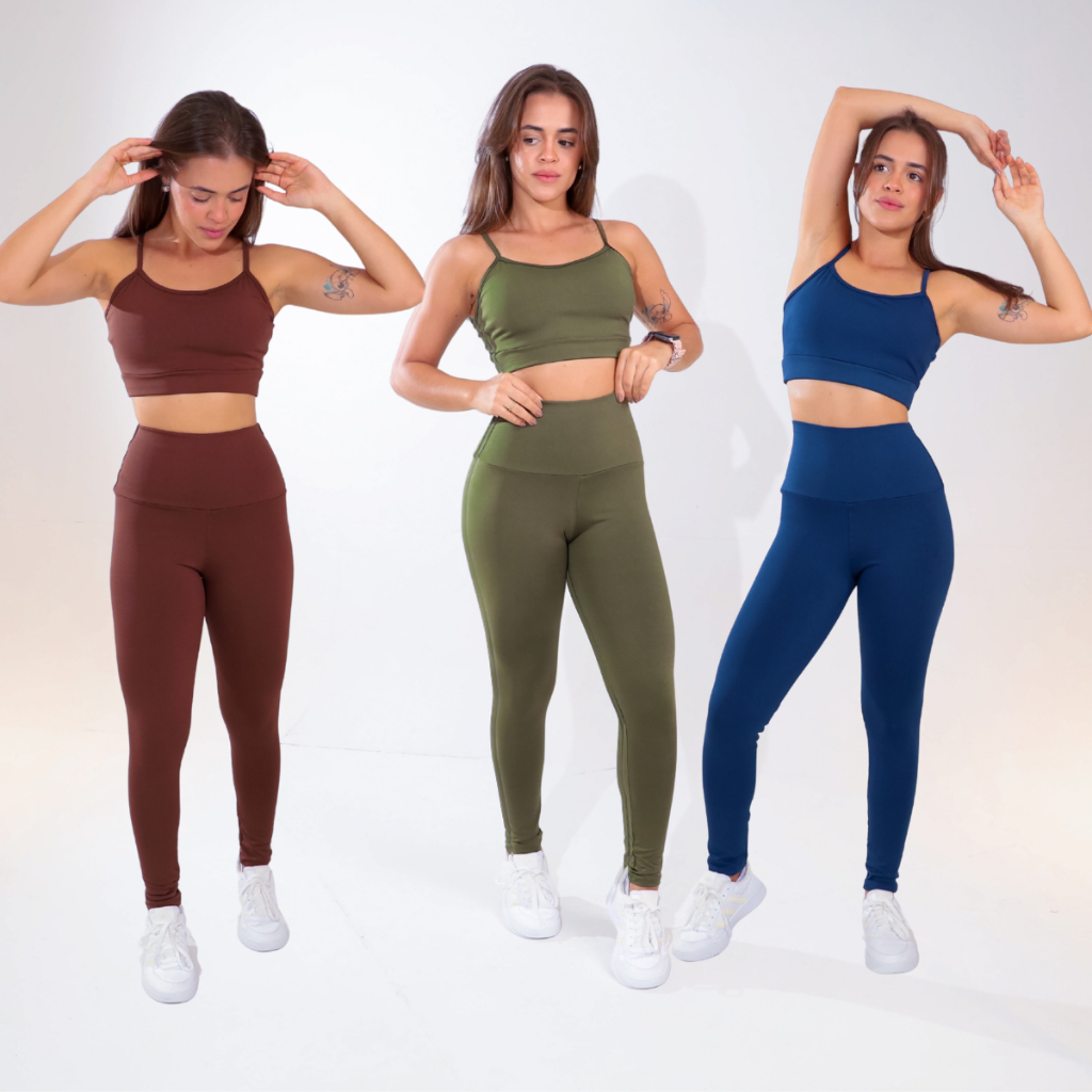 Conjunto Feminino Academia Top e Legging Cós Alto Alta Compressão Zero Transparência Fitness Treino