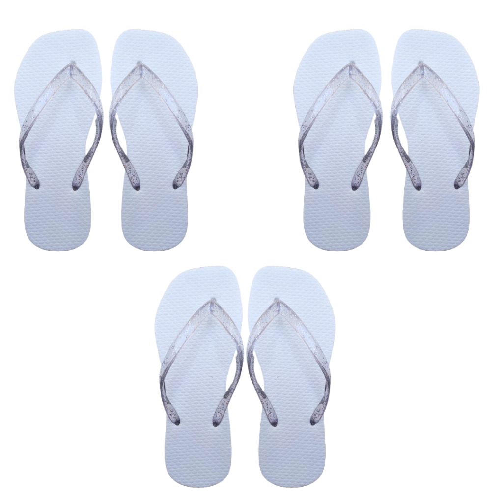 Kit 20 Pares Chinelo Feminino Correia de Glitter Bico Quadrado