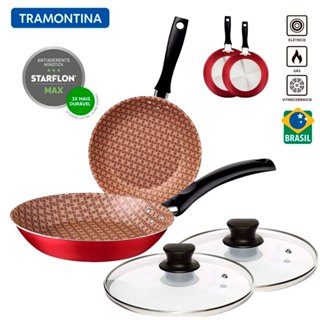 Jogo de Frigideiras com tampa Tramontina Turim em Alumínio Antiaderente Vermelho 2 Peças em Oferta na Shopee