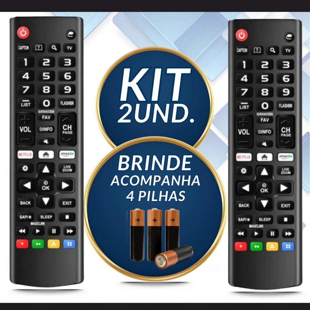 KIT 2 Controle Genérico Para TV LG Compatível Com Smart 4K LED LCD 24 32 40 43 50 55 65 Polegadas