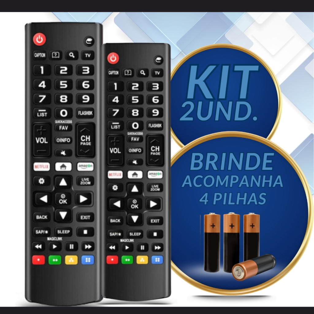 KIT 2 Controle Genérico Para TV LG Compatível Com Smart 4K LED LCD 24 32 40 43 50 55 65 Polegadas Umiversal