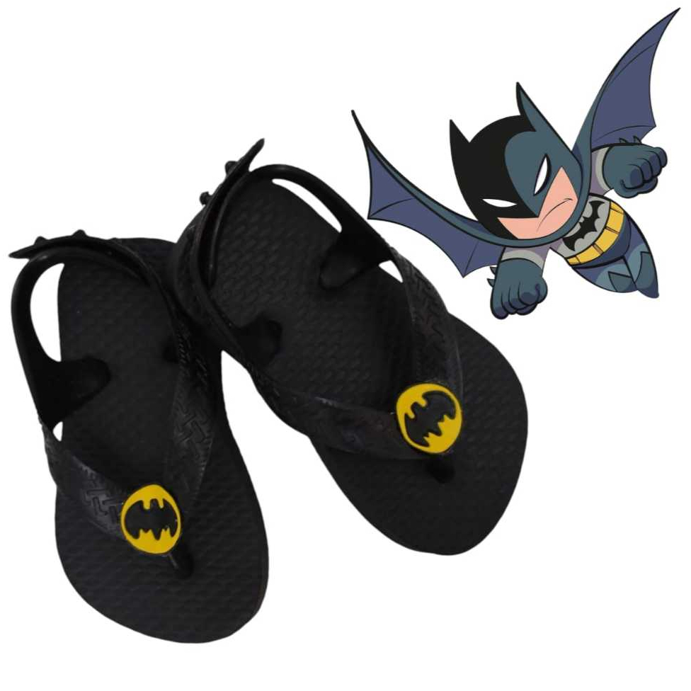 Chinelo Baby e Infantil Preto do Batman Desenho Menino Juvenil Masculino Sandália Super Herói