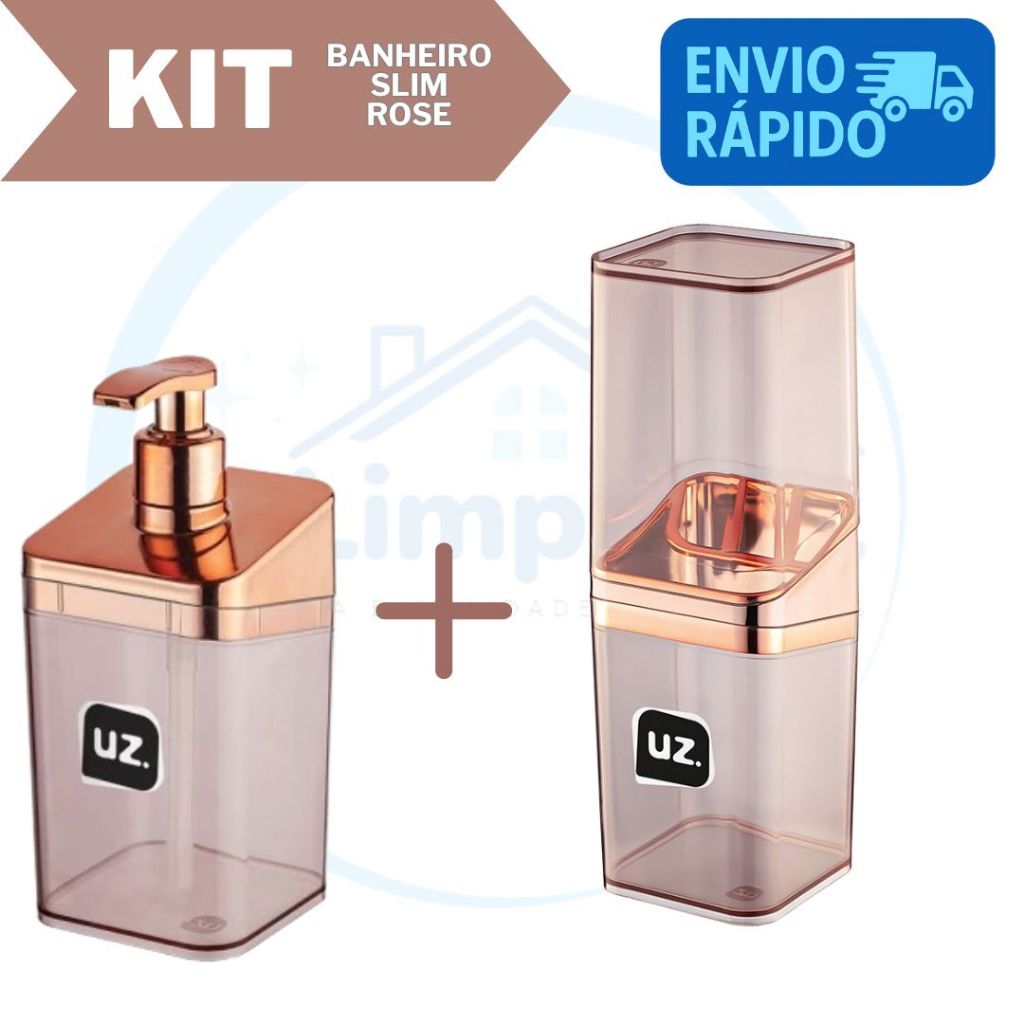 Kit Banheiro Slim Porta Escova Porta Sabonete Líquido 350ml - Uz Utilidades