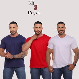 Kit 3 Camisetas Gola Rendonda Básica do P ao G2 Camiseta 100% Algodão Fio 30 Penteado em Oferta na Shopee