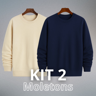 Kit 2 Moletom Careca Gola Redonda Liso Com Ribana Flanelado Casaco Alta Qualidade Preço Imperdível em Oferta na Shopee
