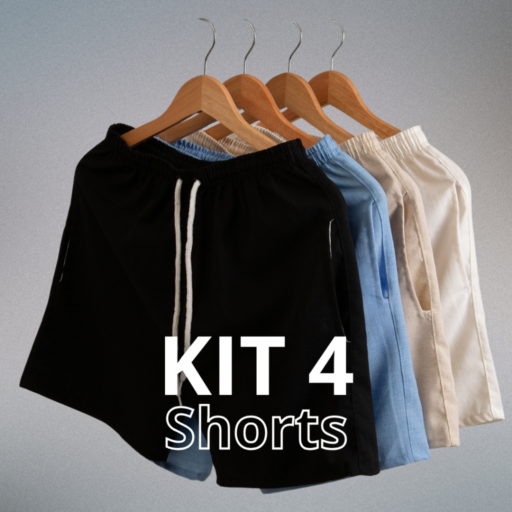 Kit 4 Short Linho Masculino Bermuda Lisa Qualidade Premium Mauricinho Promoção Saida de Fabrica Promoção