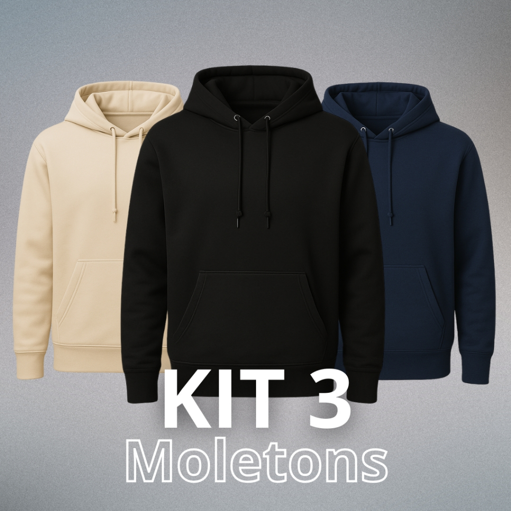 Kit 3 Blusas Moletom Canguru Com Capuz Liso Frio Unissex Masculino e Feminino Com Bolso em Oferta na Shopee
