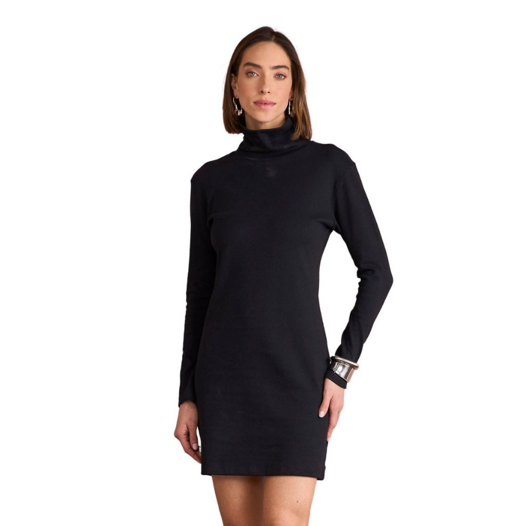 Vestido Curto Liso em Suedine Gola Alta Inverno KO3810