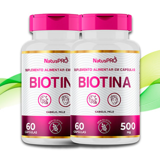 Kit 2 potes Biotina Natuspro 500mg 60 Cápsulas (Cabelo, Pele e Unha) - Envio Express em Oferta na Shopee