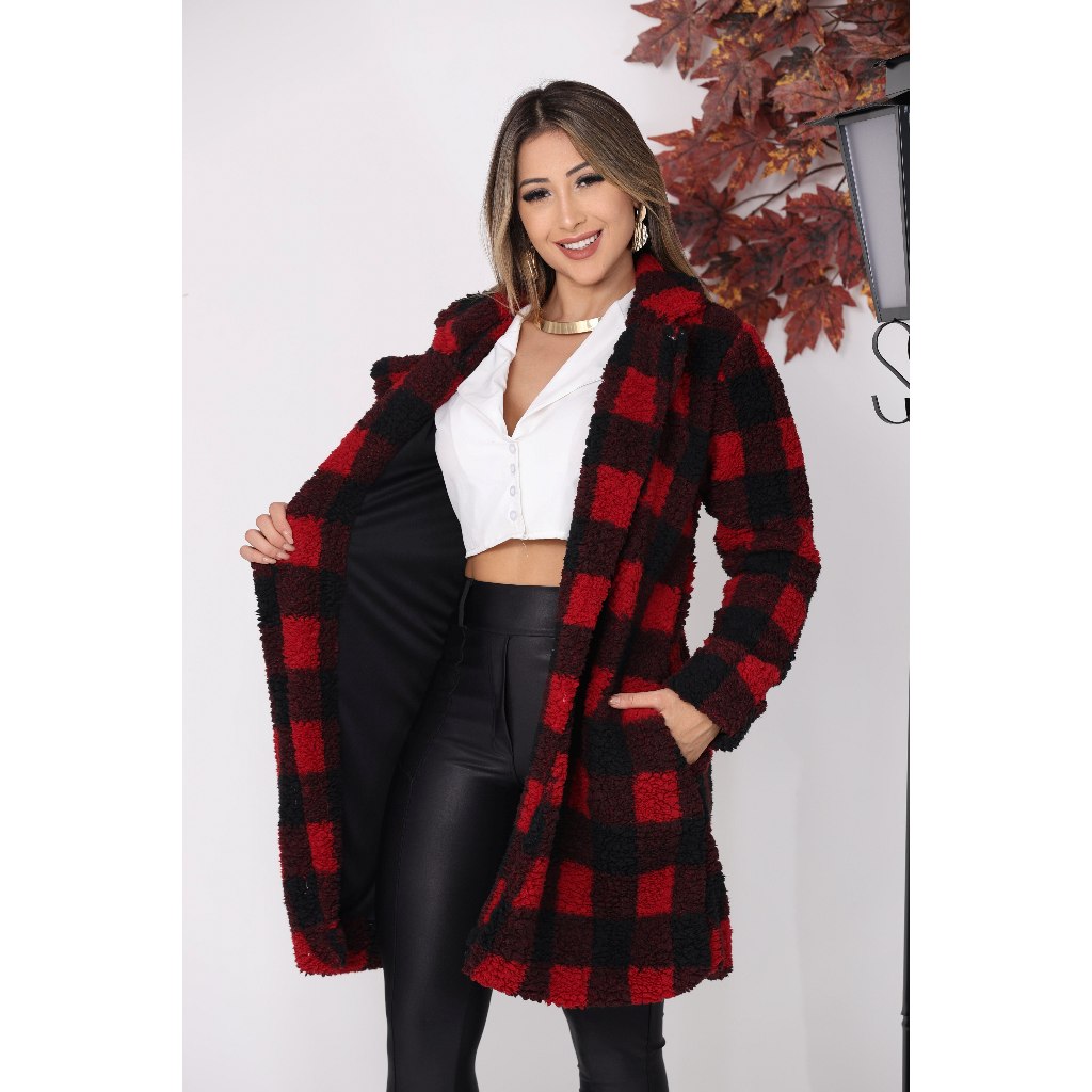 Casaco Sobretudo Teddy Estampado Forrado – Conforto Fashion Plus Size