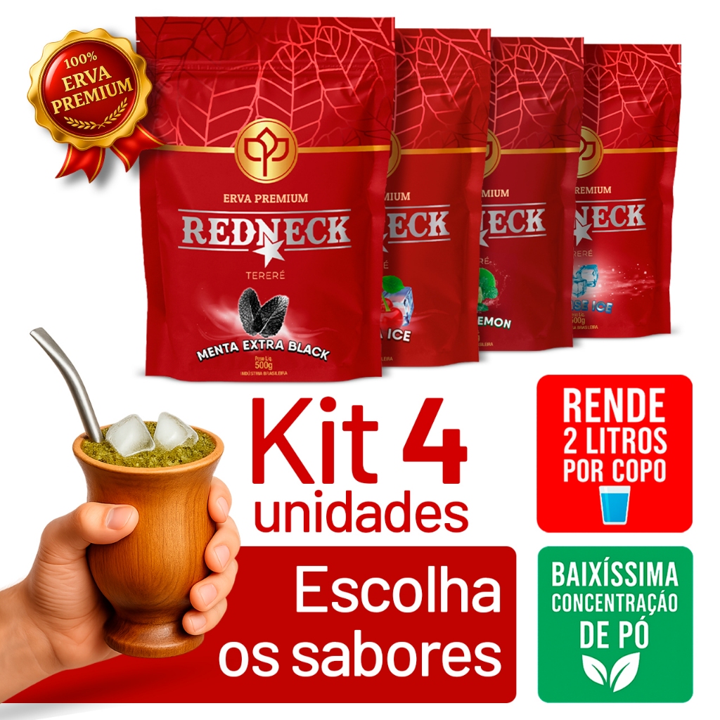Tereré REDNECK Premium – Kit 4x500g | A Erva que Rende Mais | Sabores Variados em Oferta na Shopee