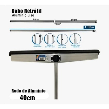 Rodo 40cm Alumínio Cabo Retrátil Extensor Forte 1,50