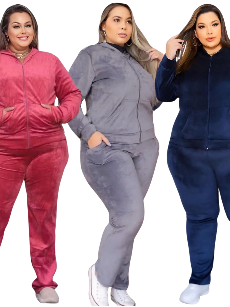 Conjunto Plus Size de Veludo Plush inverno feminino