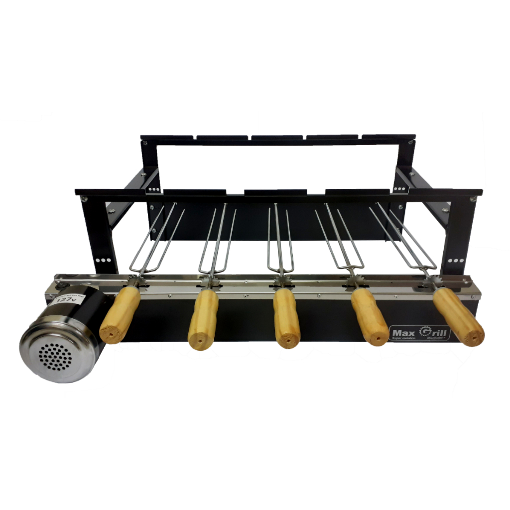 Churrasqueira Max Grill Giratória 5 Espeto Pré-Moldada Motor Elétrico 1/30 hp WEG Original 110V/220V