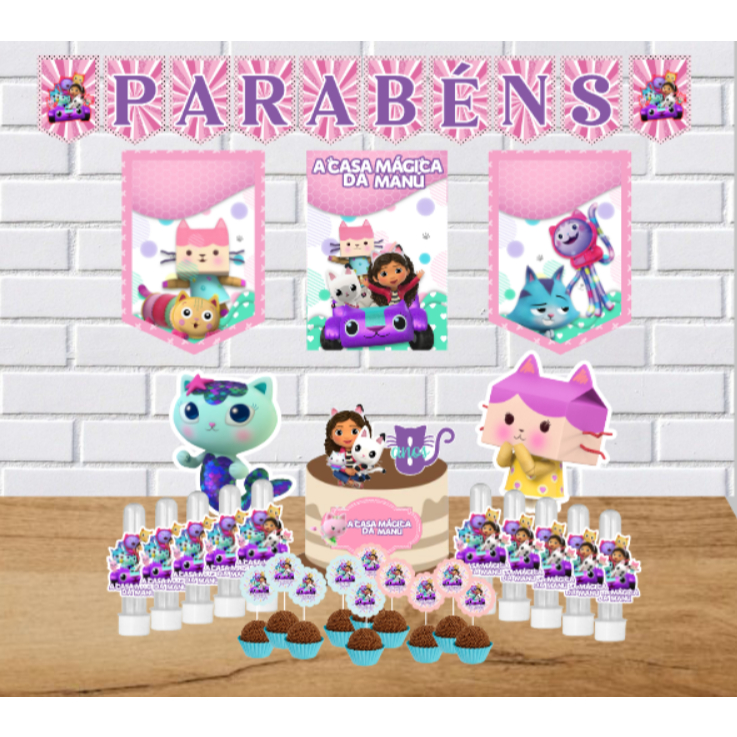 Kit Festa Personalizado Só um Bolinho A CASA MÁGICA DA GABBY Mesversário Aniversário Infantil