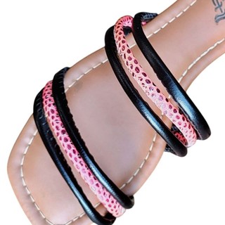 Sandália Rasteira Feminina Tiras Finas - Preta com Rosa Animal Print numeração especial do 34 ao 42