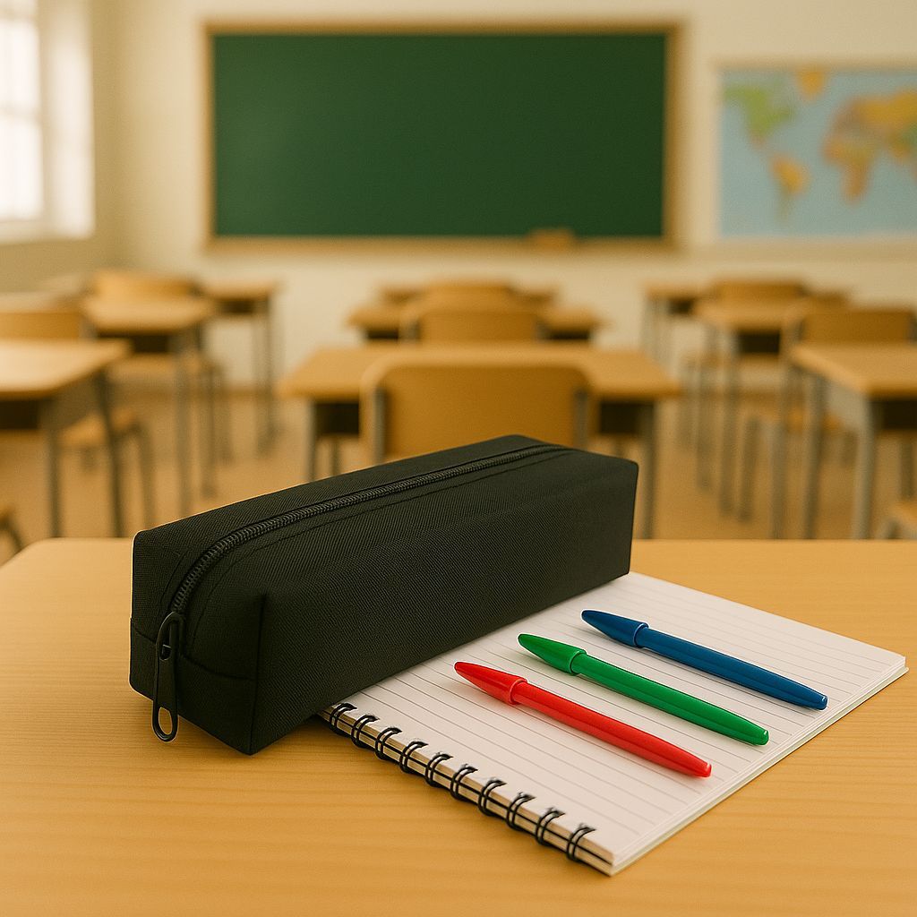 Estojo escolar faculdade preto liso em Oferta na Shopee