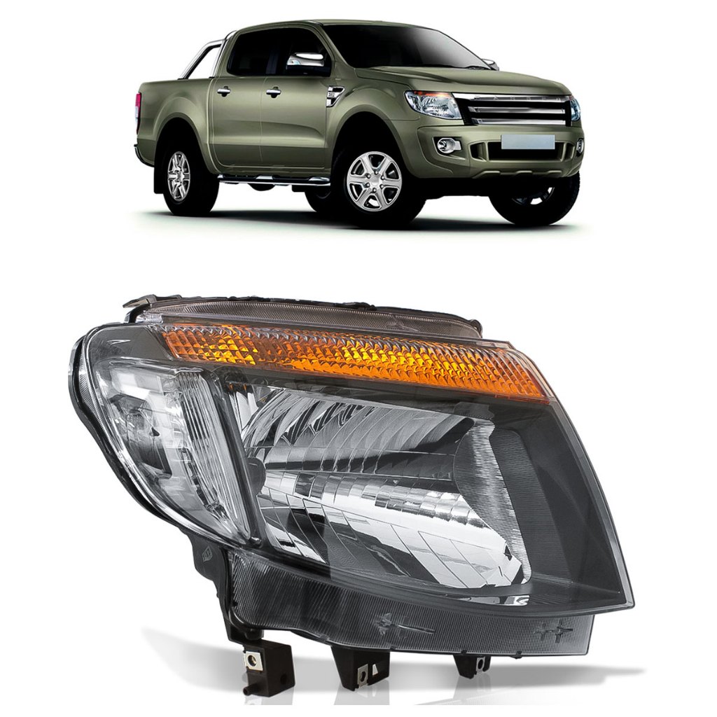 Farol Dianteiro Ranger 2013 2014 2015 2016 Máscara Negra Foco Simples Lente Lisa Acrilico